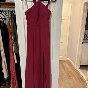 Azazie Deep Red Cross-Strap Maxi Dress